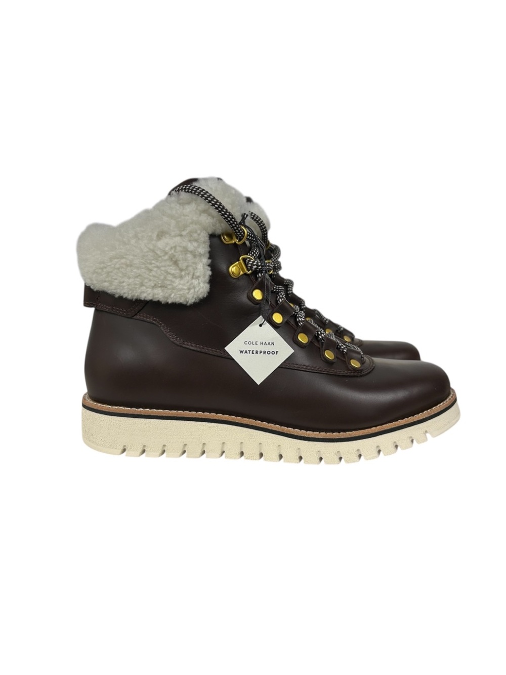 COLE HAAN NWT Leather/Shearling Zerogrand Explorer Hiker Boots, Brown, Size 8